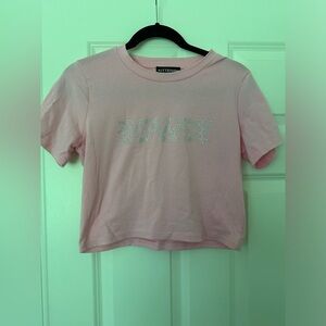 Kittenish Pink Howdy Bedazzled Cropped T-Shirt